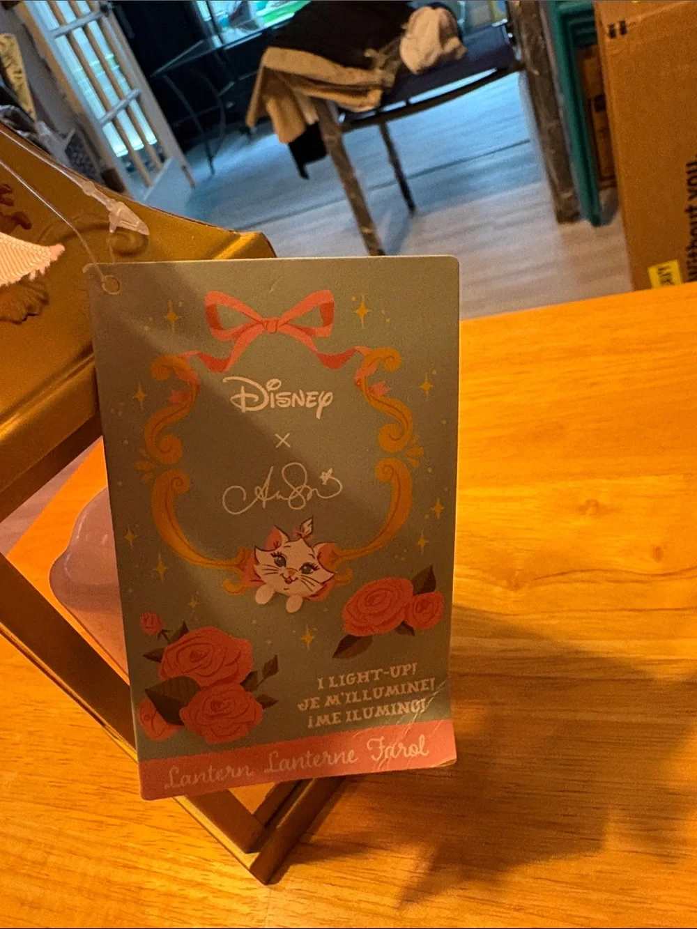 Disney Gold Lantern with Pink Ribbon and LED Candle